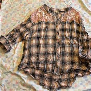 Hazel by Anthropologie pink and black plaid top